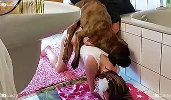 two sexy zoofil blondes and a hung dog sex